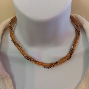 Elegant Gold and Brown Mesh Necklace